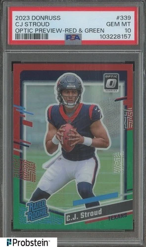 2023 Donruss Optic Preview Red & Green #339 CJ Stroud RC Rated Rookie PSA 10