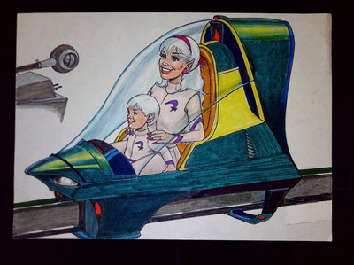 Monorail Futuristic Art Drawing Sci-Fi Spaceship Comic Book Panel Studio 1980's