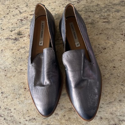 Alberto Fermani Calista Metallic Silver Blue Leather Loafer Oxford loafer 40.5
