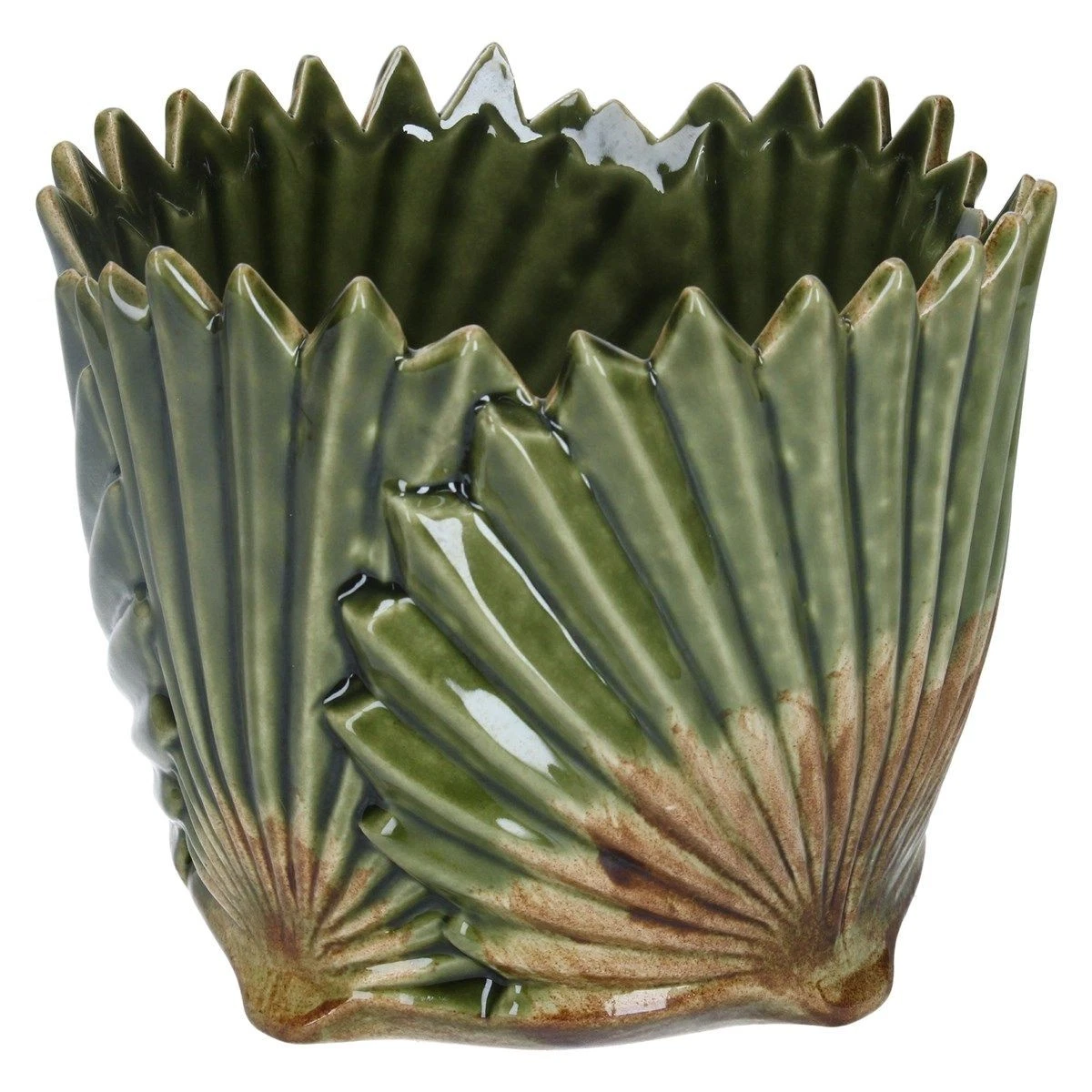 Antiqued Green Ceramic Fan Leaf Plant Pot Cover 13cm - Gisela Graham
Opens in a new window or tab
