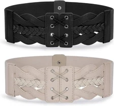 JASGOOD Women Elastic Wide Dress Belt Fit Waist Size 32"-35", I-black+beige 