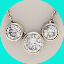 1.40CT Diamond 3 Stone Necklace 14K WG 16  Chain