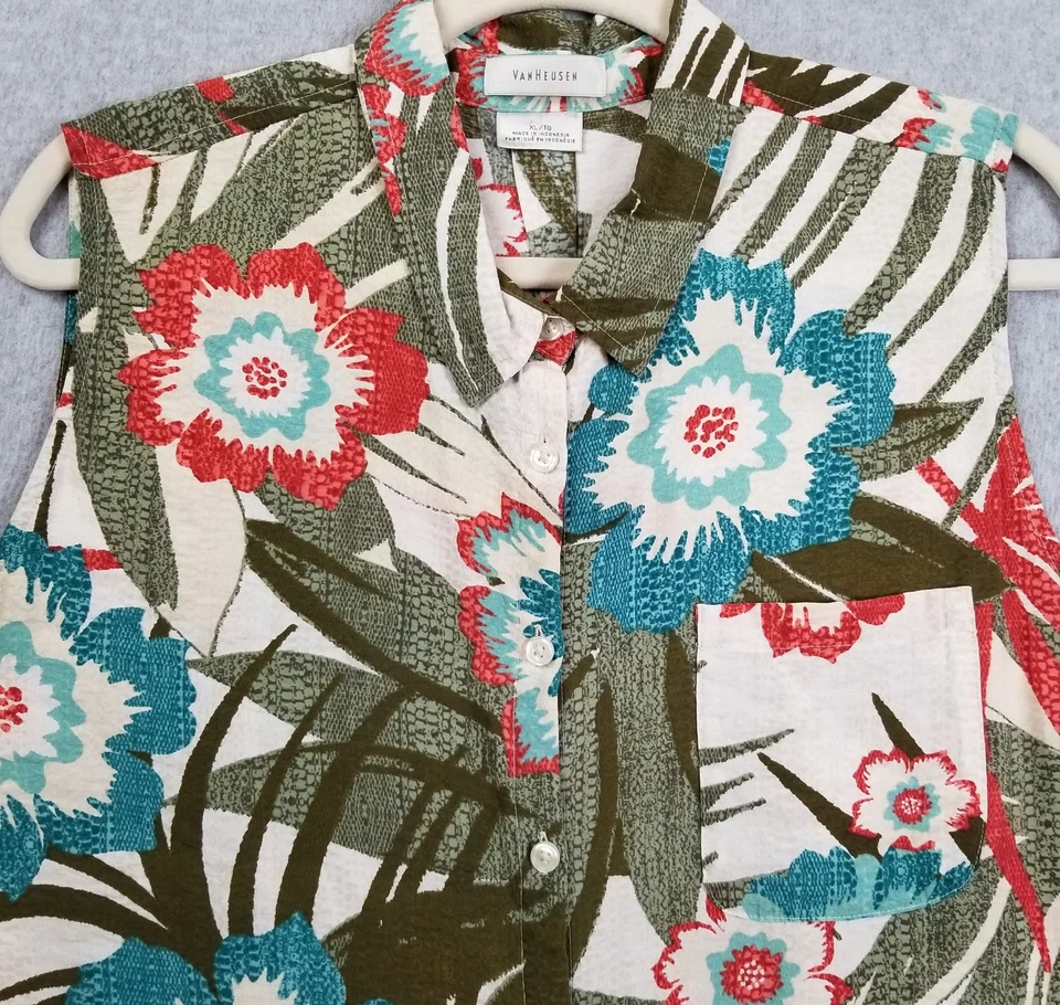 Camisa sin mangas Van Heusen con botones para mujer extra grande XL floral delgada sin mangas Foto 2 de 4