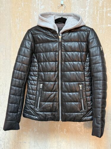 Mauritius Robin schwarze Leder Steppjacke mit abnehmbarer Kapuze Gr. M - Bild 2 von 6