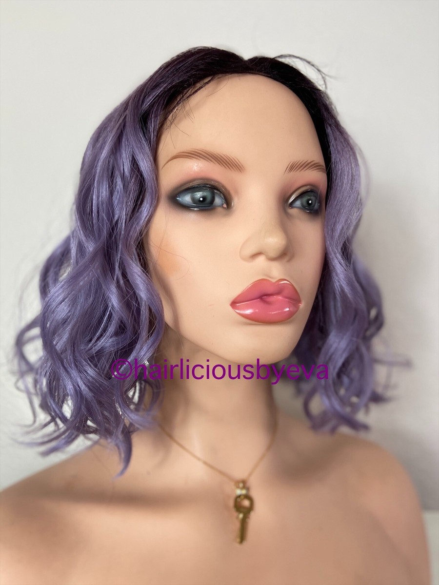 Bob Wig Purple Short Medium Length 10 Inch Ombré Middle Part 
