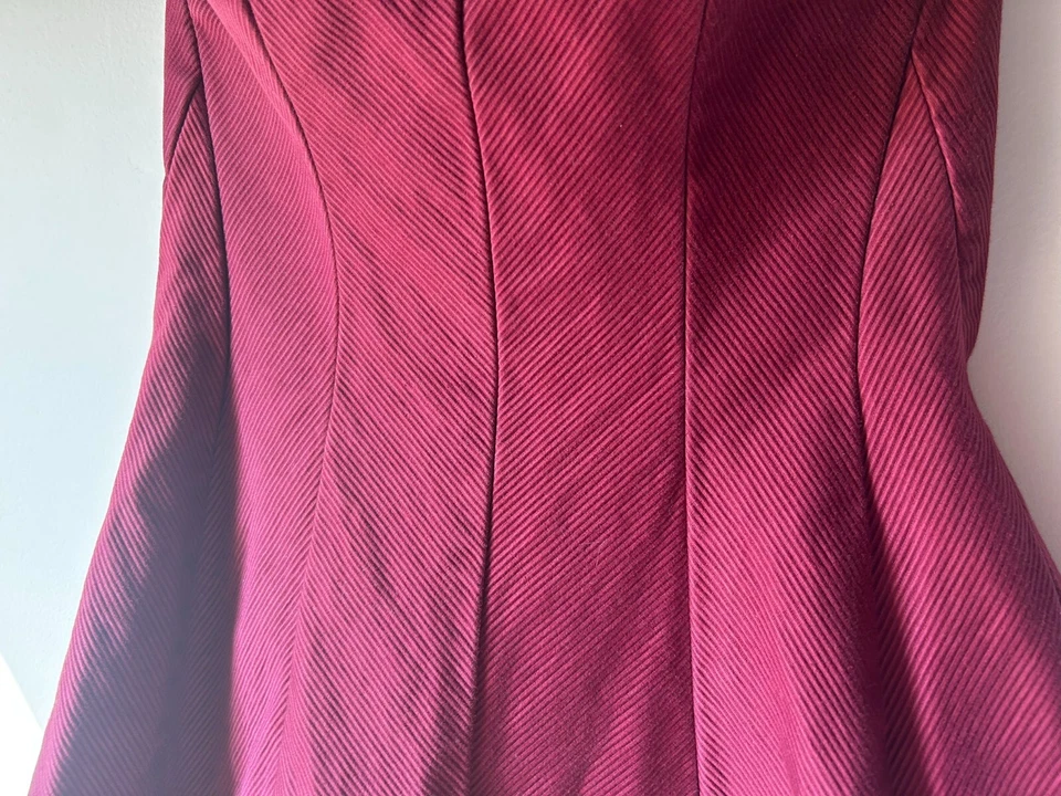 Vestido de Fiesta Z Spoke Zac Posen Pasarela Borgoña Algodón Sin Tirantes Talla 2 Alta Costura Foto 3 de 4