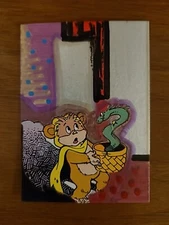 Original PAINTING ACEO Acrylic Oil Vintage Comic Snake Bear Basket Assamblage SU