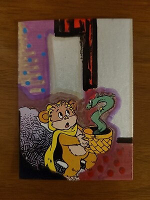 Original PAINTING ACEO Acrylic Oil Vintage Comic Snake Bear Basket Assamblage SU