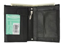Premium Leather Bifold Wallet with Coin Pouch ID Window Photo Holder by Marshal