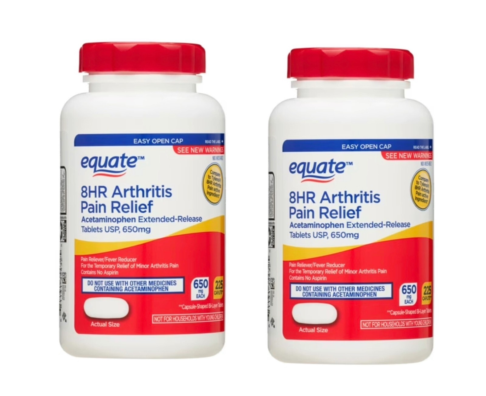 (2 PACK) Equate 8 Hour Arthritis Pain Relief, 650 Mg, 225 Caplets EXP: 09/2026