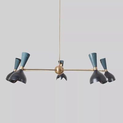 Stilnovo Style Five Arm 10 Lights Brass Sputnik Chandelier Ceiling Lamp Fixture