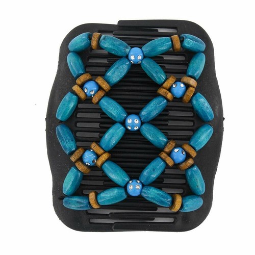 6-pack Decorative Elastic Double Hair-Combs w/ Wood Beads (Hair Accessories) - Picture 4 of 7