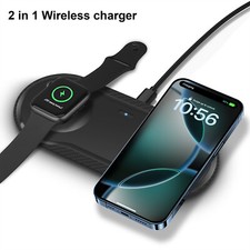 US 2in1 Wireless Charger Charging Pad For Apple Watch 11 10 9 iPhone 17 16 15 14
