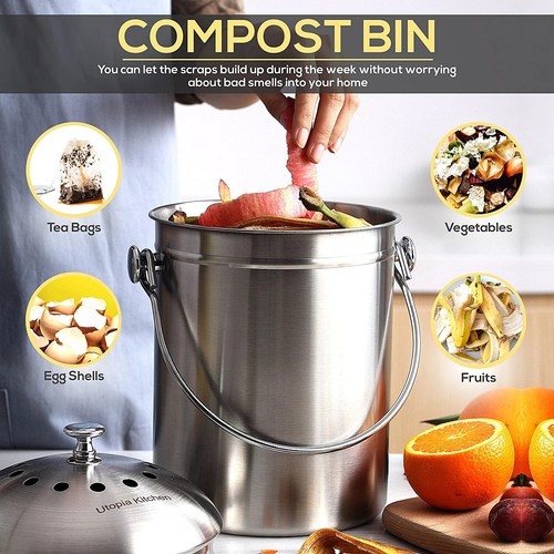Compost Bin with Lid and 1.3 Gallon Compose Spare Charcoal Filter Utopia Kitchen - Afbeelding 18 van 62