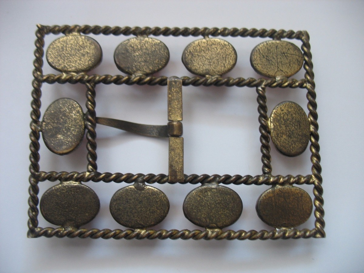 Vintage Brass & Faux red stones Belt Buckle Slide Rope design 4