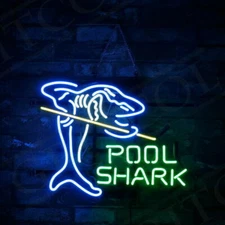 Pool Shark Neon Sign Light Store Open Wall Hanging Nightlight Artwork 17"x14"