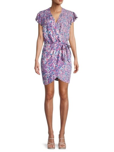 IRO $370 Manza Printed Smocked True Wrap Flutter Sleeve Mini Dress Size 36 US 4