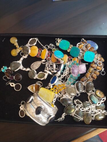 925 Sterling Silver Jewelry Necklace,Pendant,Cuff &Bracelet,Earring 22 Piece Lot - Photo 1 sur 23