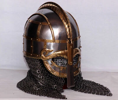 Mittelalterlicher Wikinger Helm mit Kettenhemd 16 Gage sthal Helm - Bild 1 von 4