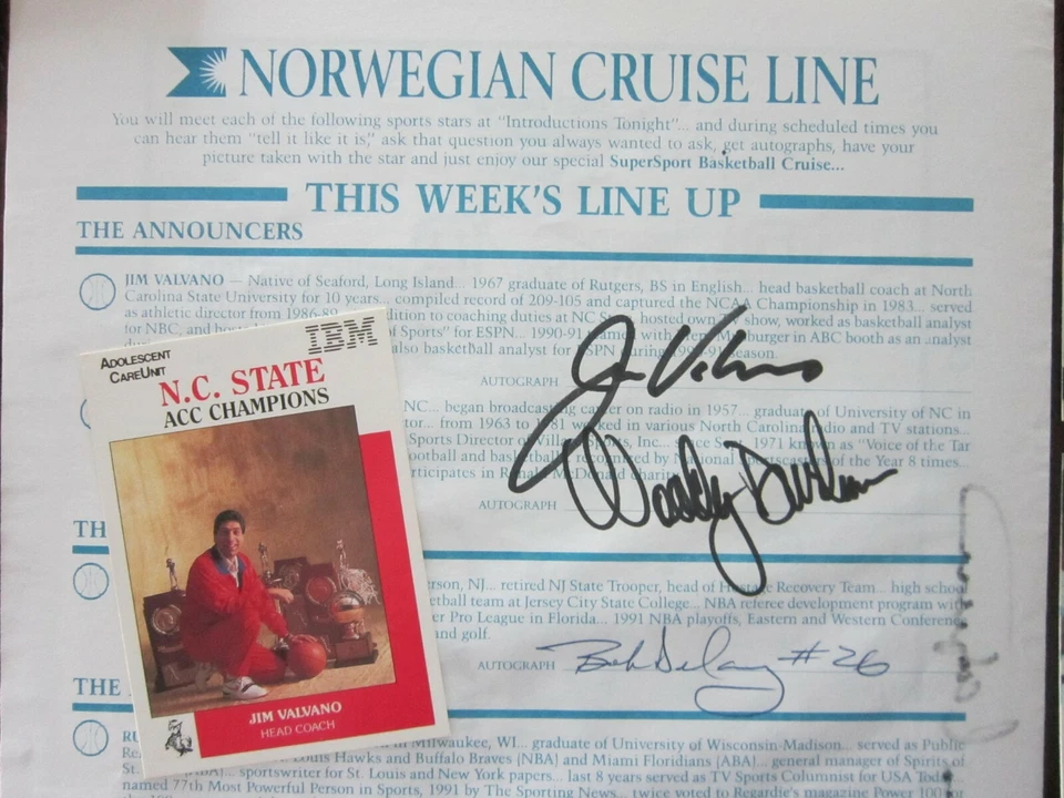 JIM VALVANO Autograph 1991 NC STATE Wolfpack SIGNED 30 Autos BASKETBALL Cruise - Image 2 of 4