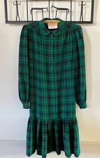 Vintage Miss O Oscar Di La Renta Silk Dress Sz 6 Green Plaid Lord & Taylor