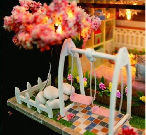 1:24 DIY Dollhouse Sweet Words Miniature Wooden Dolls House Kit + Cover + Music - Picture 21 of 21
