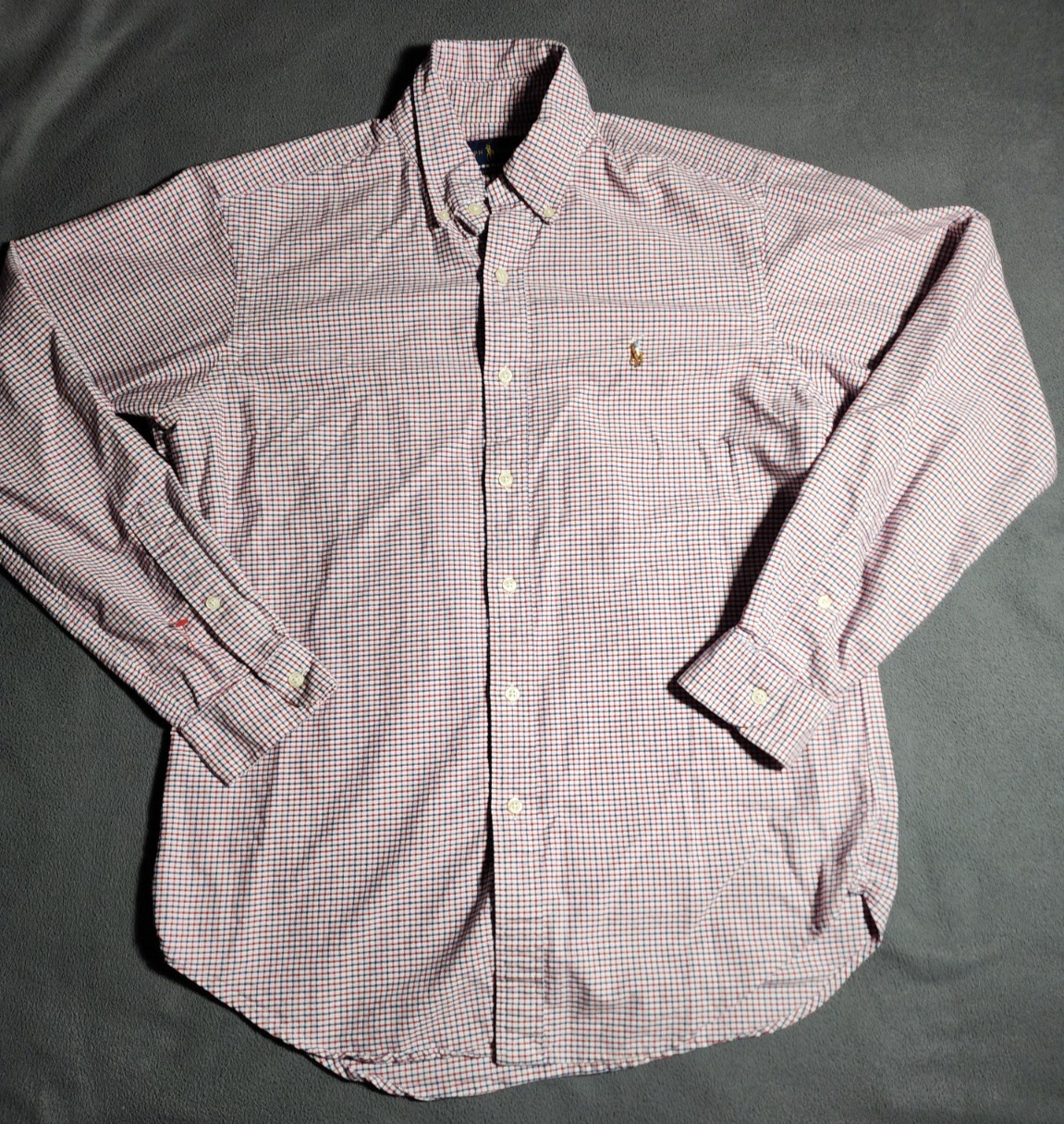 Ralph Lauren camicia uomo media rossa bianca blu a quadri carne pony classica con bottoni