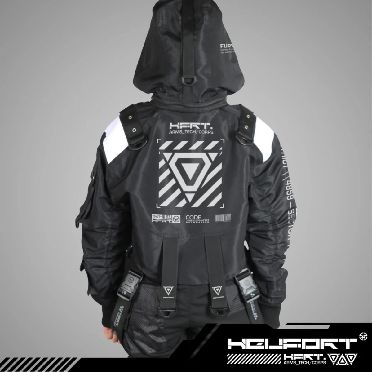 Unisex Black Crop Jacket Hoodie Techwear Full Zip BOMB FURY Unisex Black Crop Jacket Hoodie Techwear Full Zip BOMB FURY