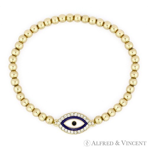 Brazalete elástico de latón esmaltado con dije de suerte Mati Hamsa griego nazar turco mal de ojo - Imagen 3 de 5