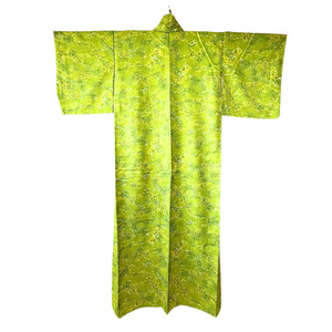 Vintage Japanese Kimono Bright Green Silk Lined 56inch Showa Era Elegant Casual