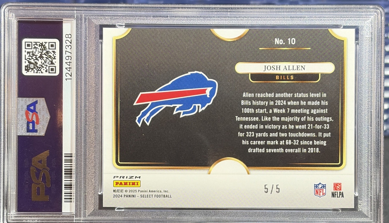 2024 Select Snapshots Josh Allen Green Prizm /5 PSA 9 view 2