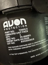 AVON PROTECTION Gas Mask Filter And Canister CTCF50 72606/2 - New - EXP: 02/2026
