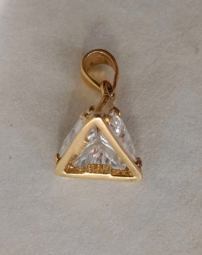 Vntg 80s 90s HAN Gold Clad Sterling Silver 3 Clear CZ Triangle Pyramid Pendant - Picture 6 of 9