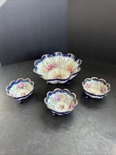 Vintage Hand Painted 3 Footed Bowl w/3 Small Bowl, Nut Dish Candy Dish Open Salt