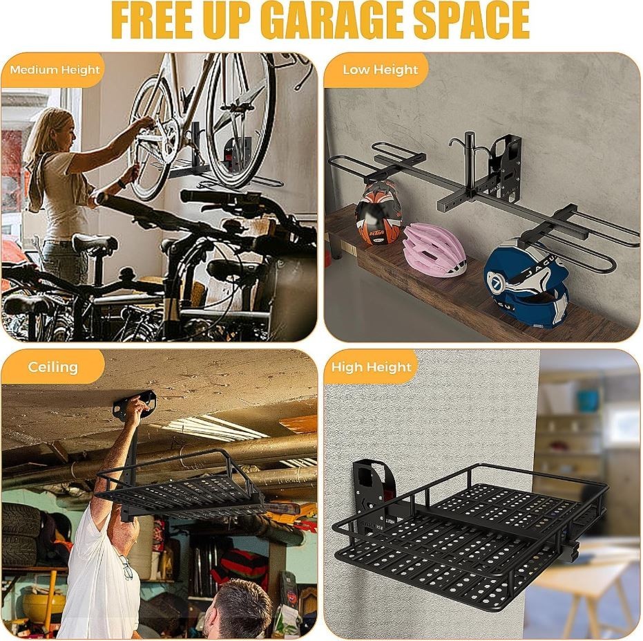 Hitch Wall Mount Bike Rack Receiver Adjustable 1.25" to 2" for Garage Trailer (O