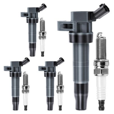 Ignition Coil Pack and Iridium Spark Plugs Set of 4 Compatible with Hyundai Sona