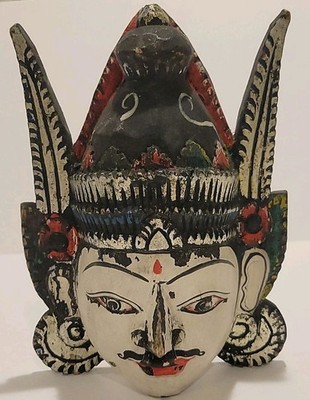 Indonesian Wood Carved Mask Dewi Sinta God Rama Bali Wall Painted Diety