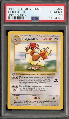 Pokemon Pidgeotto Base Set Shadowless 1st Edition Rare #22 PSA 10 Gem Mint