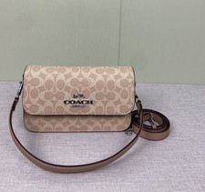 Coach Signature Logo Beige Brown Shoulder Bag Turn Lock Detachable Strap