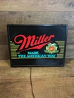 VINTAGE MILLER MADE THE AMERICAN WAY BEER LIGHT UP SIGN 20”x15”x4