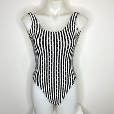 Vintage Pro Spirit Leotard Womens 9/10 Black White Striped Embroidered Eyelet