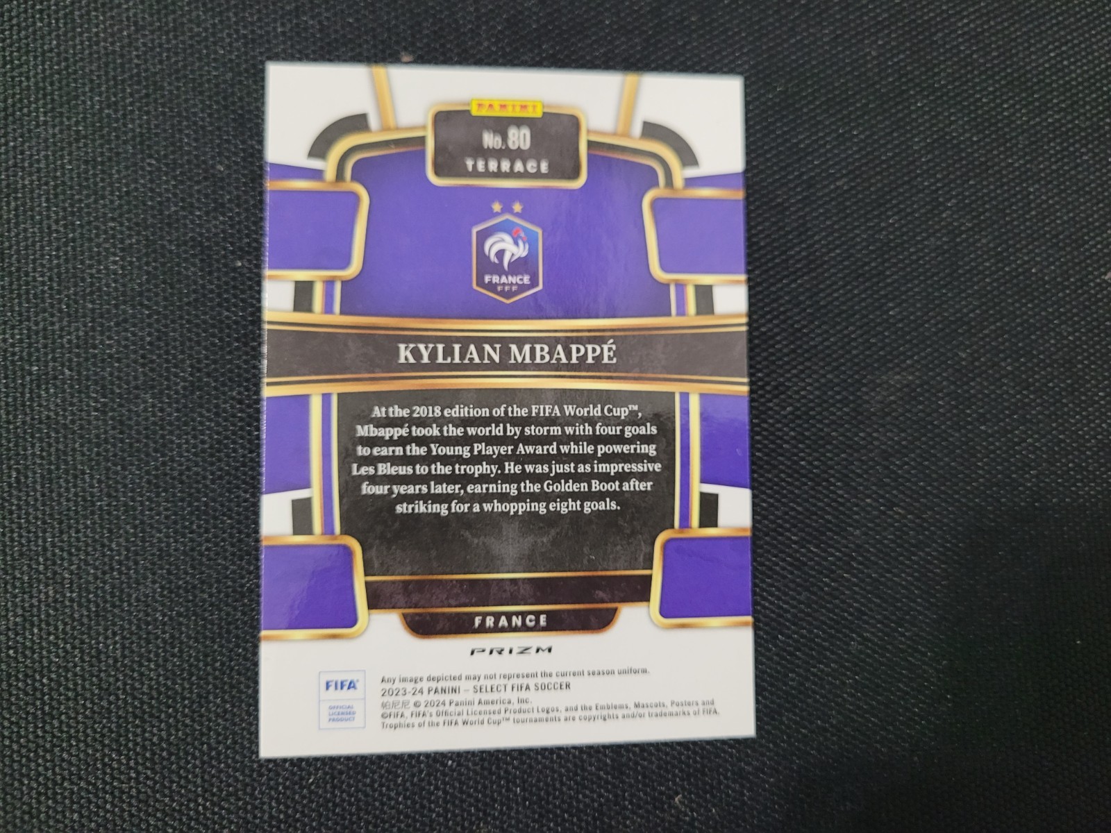 KYLIAN MBAPPE TEAM FRANCE 2023-24 SELECT TERRACE PURPLE PRIZM PARALLEL CARD #80 view 2