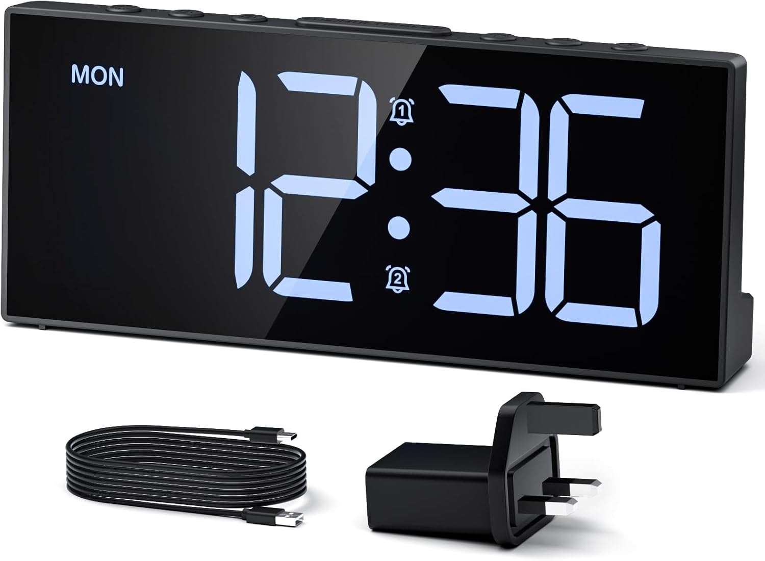 LATEC Alarm Clock, Digital Alarm Clock Bedside Mains Powered with 4 Level Bright