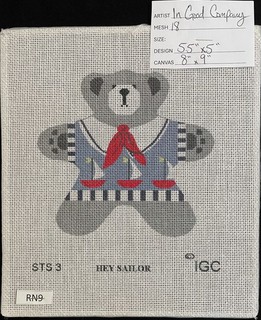 Printed Needlepoint 18ct IN GOOD COMPANY "Hey Sailor" Gray Teddy Bear RN9