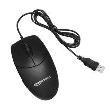 Amazon Basics 3-Button Wired USB Computer Mouse Black STOCK H225A