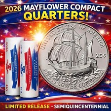 2026 P & D Mayflower Compact US Mint Quarter 2-Roll Set  FREE SHIPPING