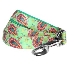Paisley Flower Print Dog Leash Soft Handle 5 ft x 5/8 Inch Emerald Green Small
