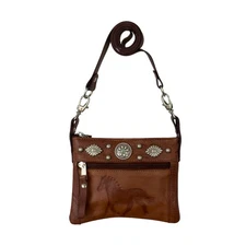 American West Womens Trail Rider 8in Medium Brown Leather Crossbody Bag OS