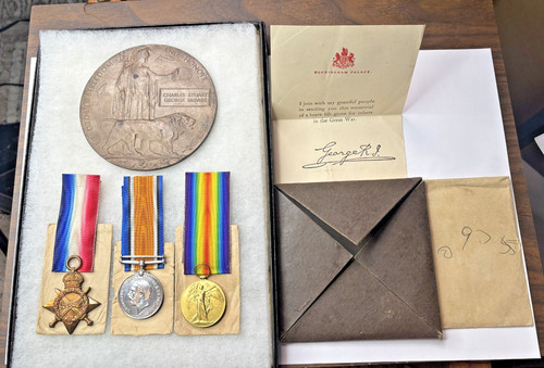 Original WW1 Death Penny Memorial Plaque Medals & Docs 1633 SPR C S G Mcbain RE