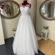 Elegant Wedding Dresses Appliques Lace up  A Line Scoop Neck Bridal Gowns